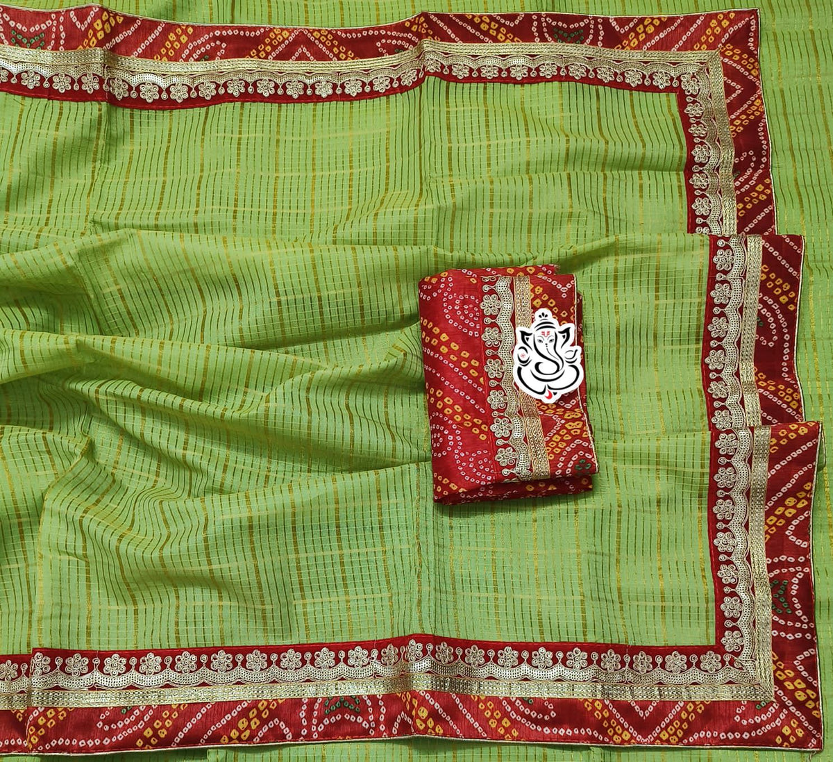 Traditional Bandhej Cotton Silk Saree with Jari Weaving Checks