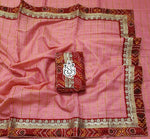 Traditional Bandhej Cotton Silk Saree with Jari Weaving Checks