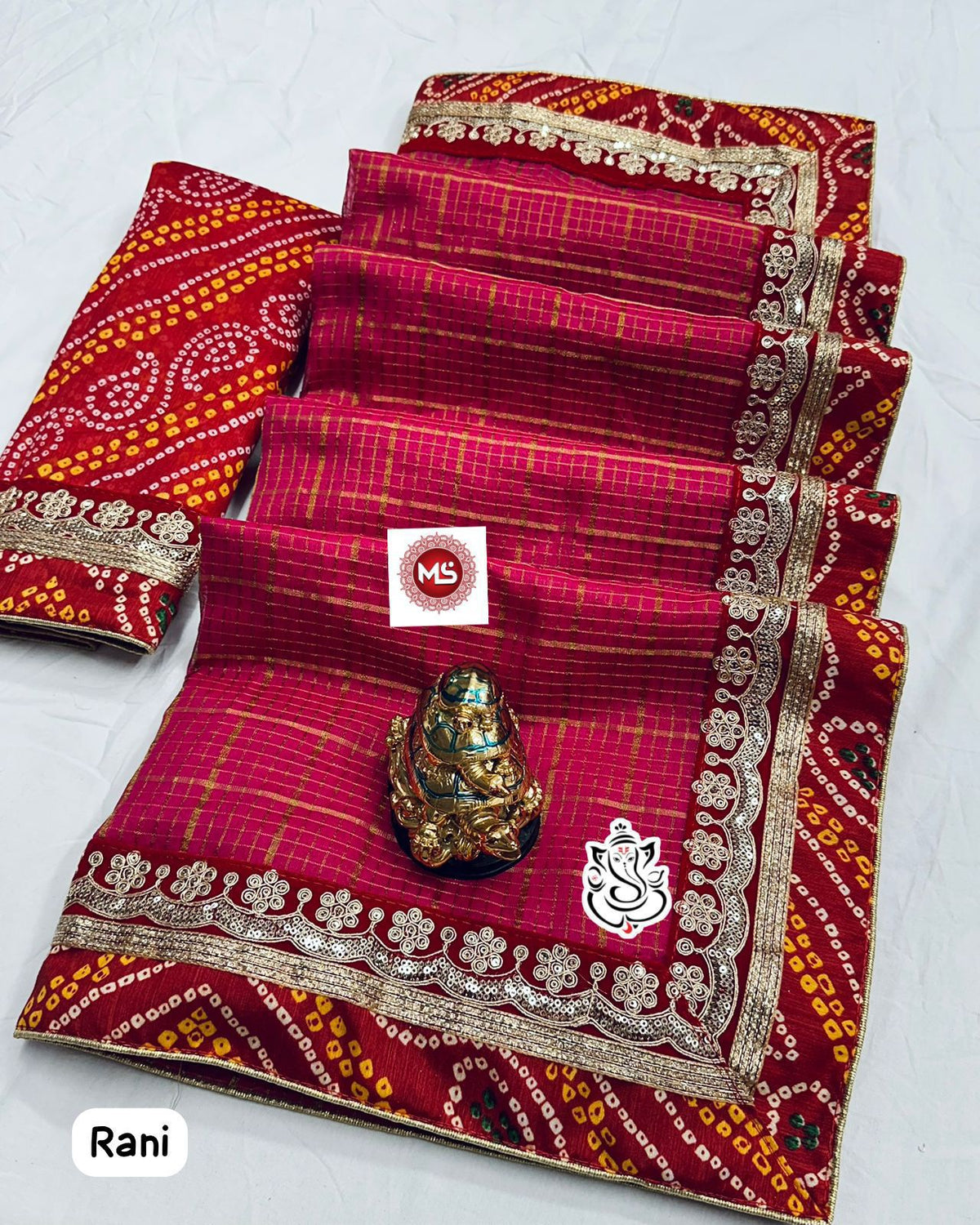 Traditional Bandhej Cotton Silk Saree with Jari Weaving Checks