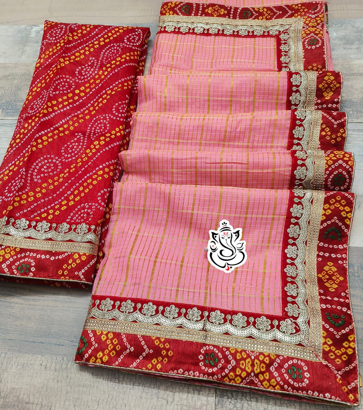 Traditional Bandhej Cotton Silk Saree with Jari Weaving Checks