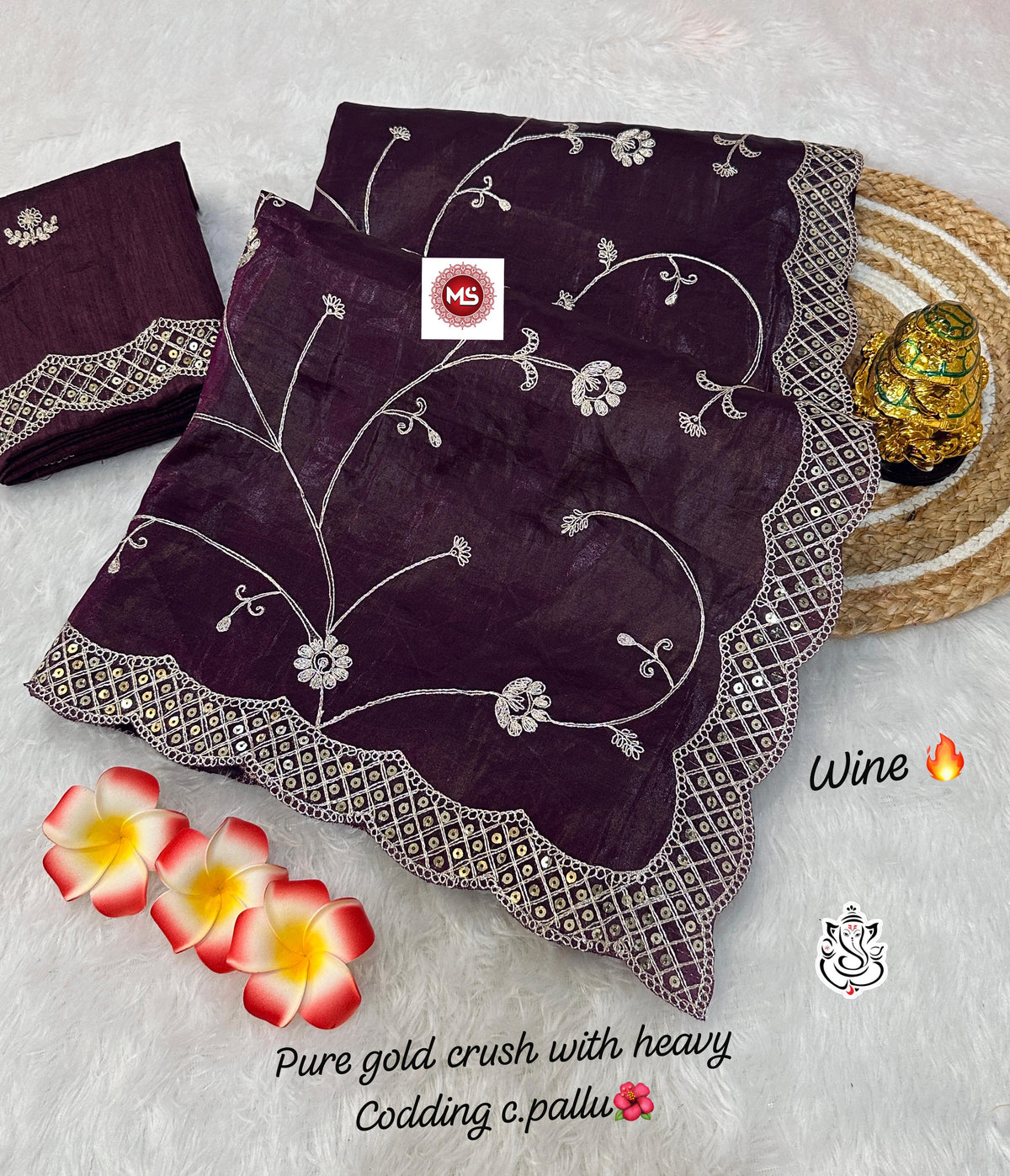 Exclusive Gold Crush Saree with Pitta Codding Zaal & Sequins Work