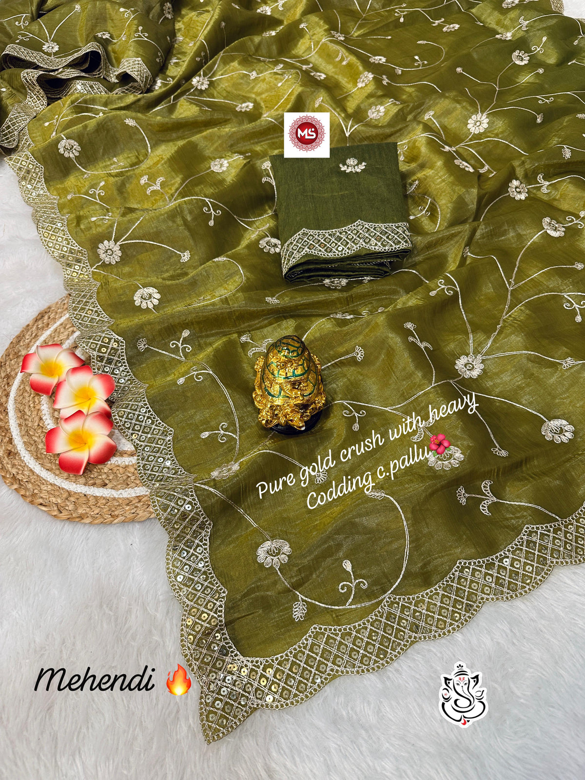 Exclusive Gold Crush Saree with Pitta Codding Zaal & Sequins Work