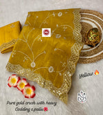 Exclusive Gold Crush Saree with Pitta Codding Zaal & Sequins Work