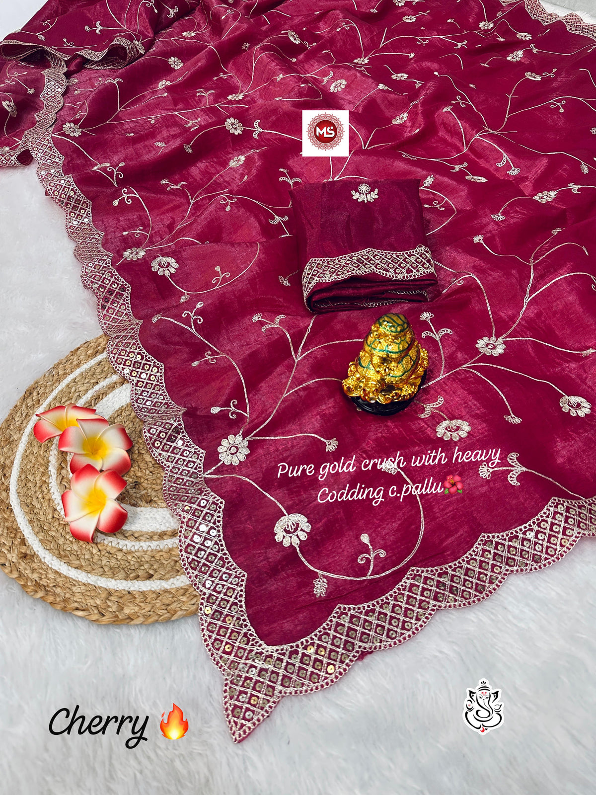 Exclusive Gold Crush Saree with Pitta Codding Zaal & Sequins Work