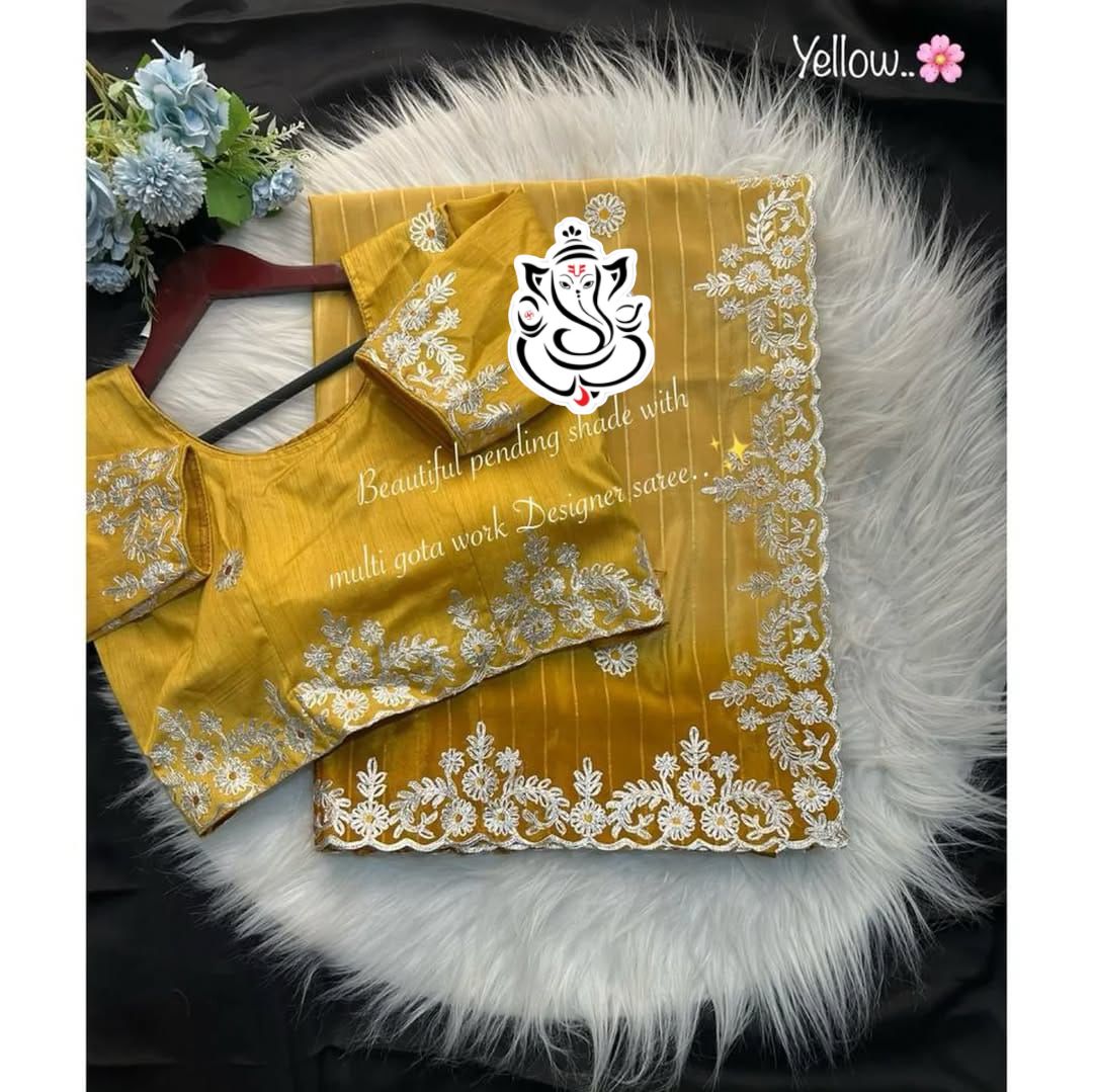 Premium Crape Silk Saree with Multi Coding Daga & Gota Embroidery