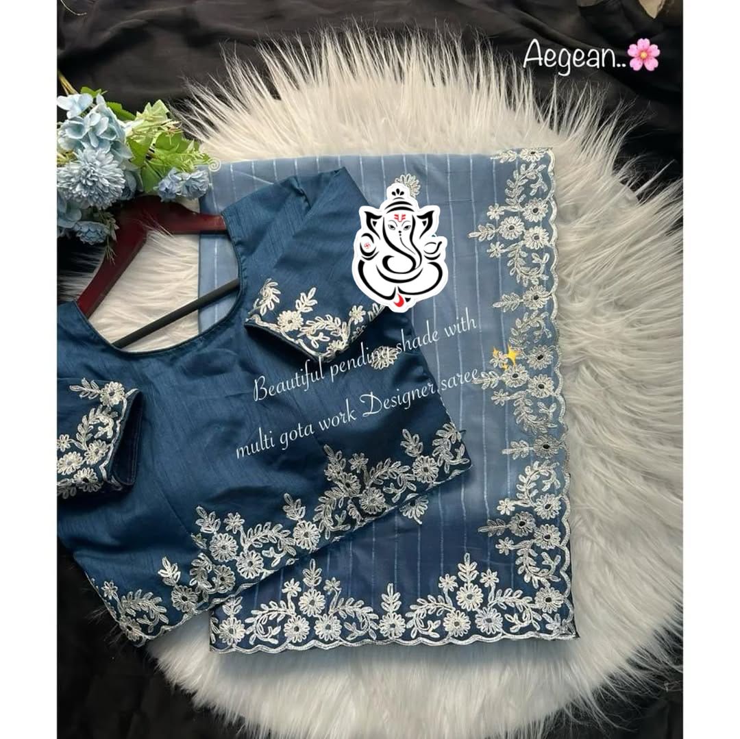 Premium Crape Silk Saree with Multi Coding Daga & Gota Embroidery