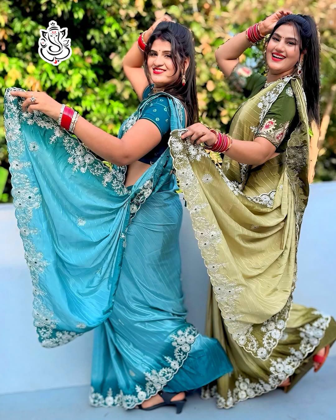 Premium Crape Silk Saree with Multi Coding Daga & Gota Embroidery