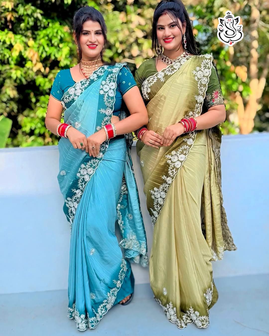 Premium Crape Silk Saree with Multi Coding Daga & Gota Embroidery