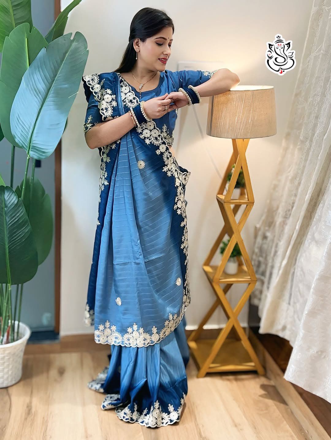 Premium Crape Silk Saree with Multi Coding Daga & Gota Embroidery