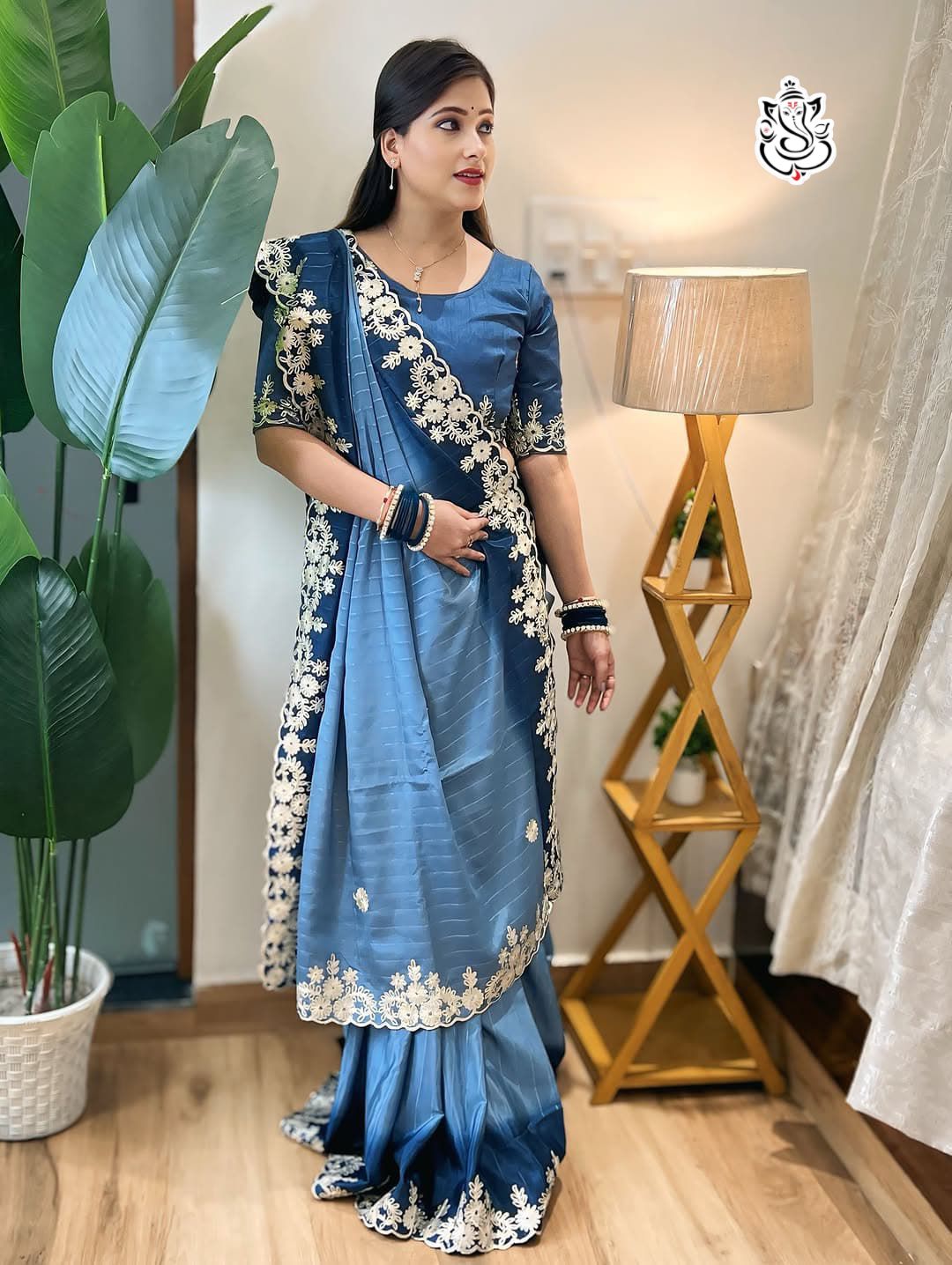 Premium Crape Silk Saree with Multi Coding Daga & Gota Embroidery