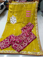Premium Gold Crush Saree with Rich Gotapatti & Sequence Work + Stitched Blouse