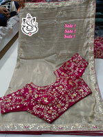 Premium Gold Crush Saree with Rich Gotapatti & Sequence Work + Stitched Blouse