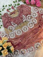 Pure Soft Fendy Chiffon Two-Tone Saree with Embroidery & 7mm Sequins Work
