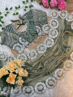 Pure Soft Fendy Chiffon Two-Tone Saree with Embroidery & 7mm Sequins Work
