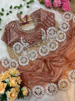 Pure Soft Fendy Chiffon Two-Tone Saree with Embroidery & 7mm Sequins Work