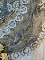 Pure Soft Fendy Chiffon Two-Tone Saree with Embroidery & 7mm Sequins Work