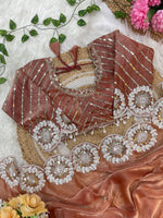 Pure Soft Fendy Chiffon Two-Tone Saree with Embroidery & 7mm Sequins Work