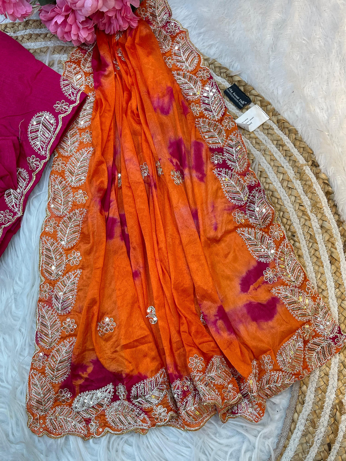 Elegant Pure Chinon Prism Dyble Saree with Embroidery & 3mm Sequins