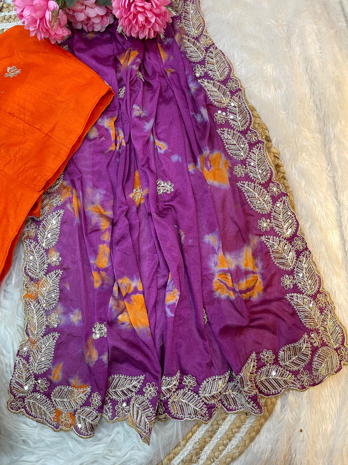 Elegant Pure Chinon Prism Dyble Saree with Embroidery & 3mm Sequins