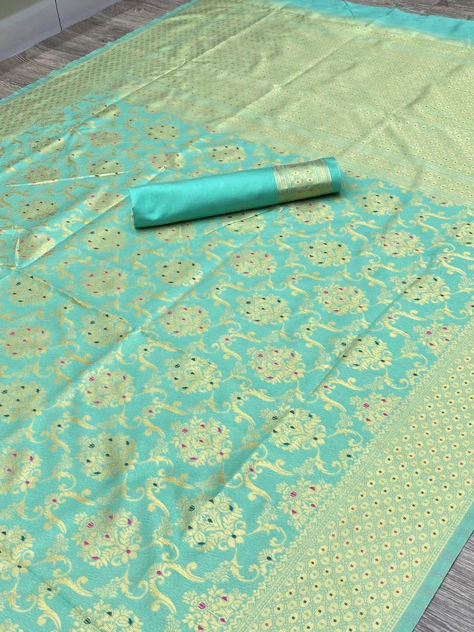 Elegant Soft Lichi Silk Saree with Rich Jacquard Work & Contrast Blouse