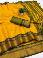 Kanchivaram Silk Saree – Pure Mercerised Silk with Exclusive Zari Checks & Contrast Blouse