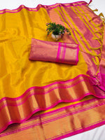 Kanchivaram Silk Saree – Pure Mercerised Silk with Exclusive Zari Checks & Contrast Blouse
