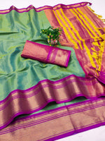 Kanchivaram Silk Saree – Pure Mercerised Silk with Exclusive Zari Checks & Contrast Blouse
