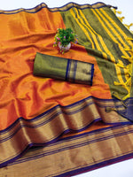 Kanchivaram Silk Saree – Pure Mercerised Silk with Exclusive Zari Checks & Contrast Blouse