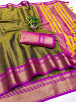 Kanchivaram Silk Saree – Pure Mercerised Silk with Exclusive Zari Checks & Contrast Blouse