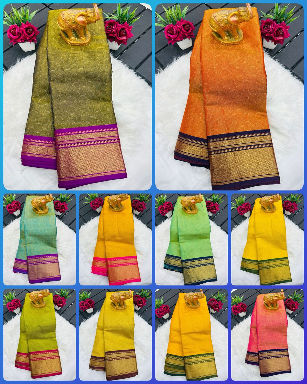Kanchivaram Silk Saree – Pure Mercerised Silk with Exclusive Zari Checks & Contrast Blouse