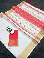 Linen Saree with Gold Jari 5×5 Border & Digital Print