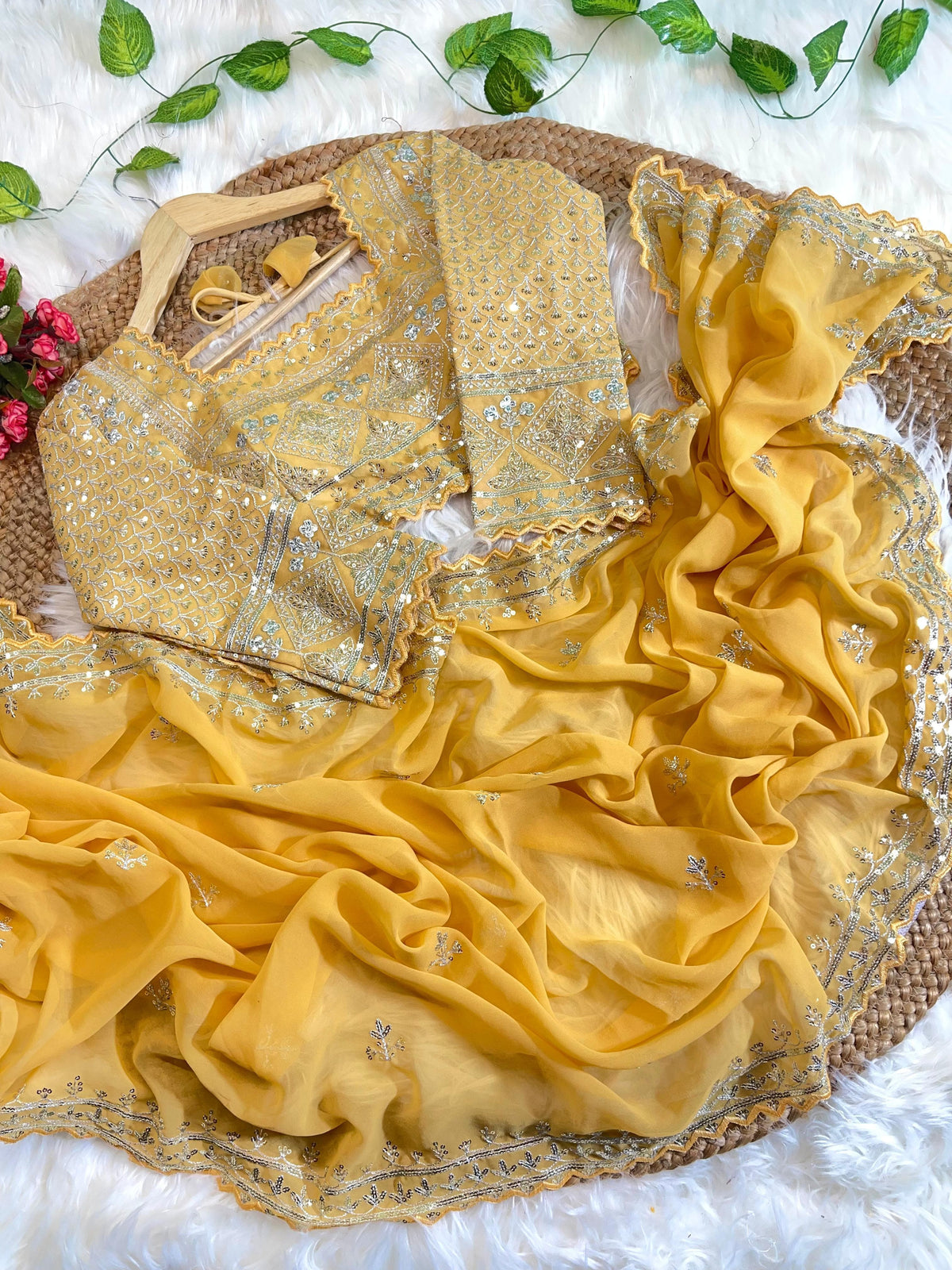 Pure Soft Fox Georgette Saree with Embroidery & Sequins Border