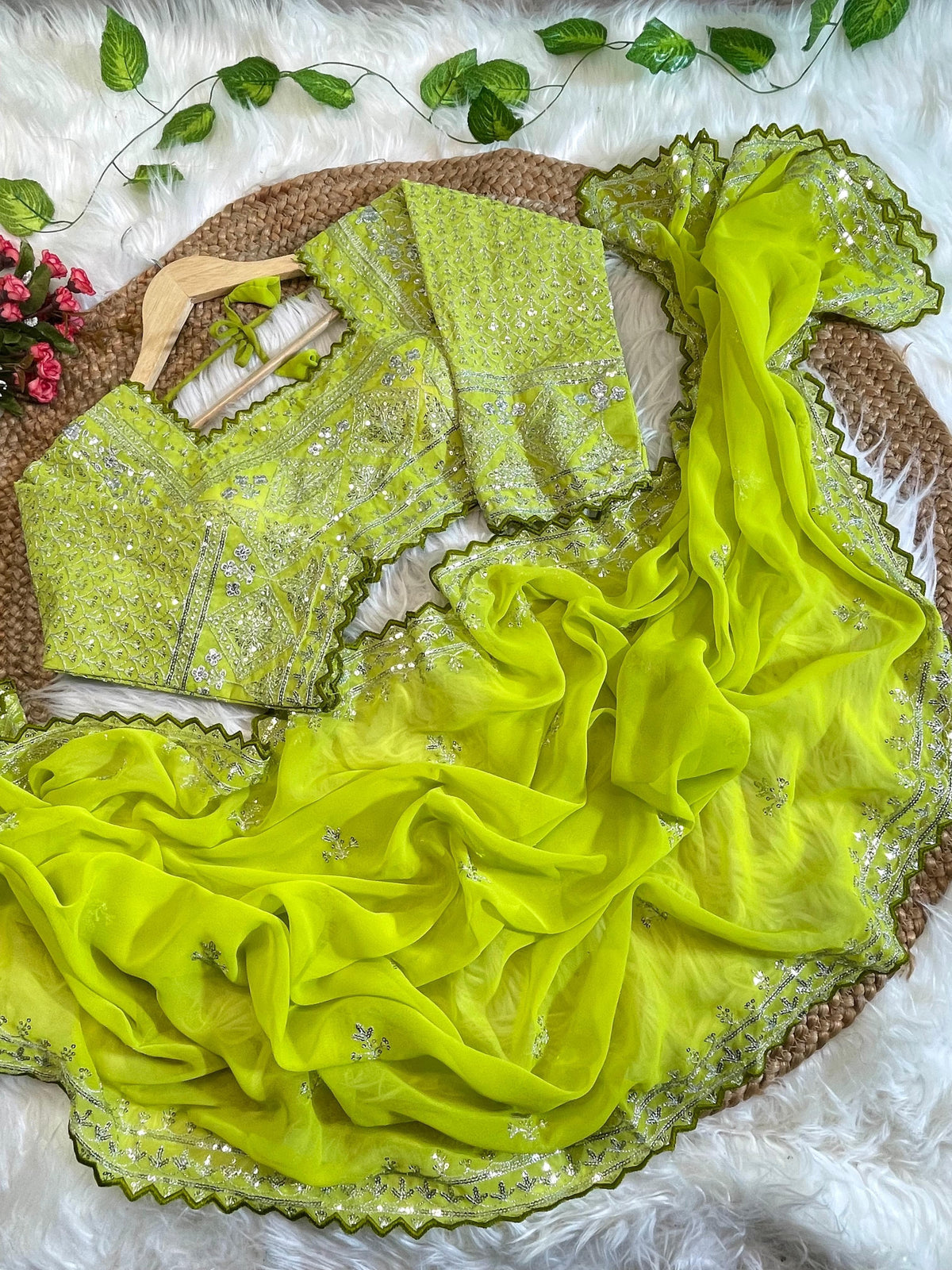 Pure Soft Fox Georgette Saree with Embroidery & Sequins Border