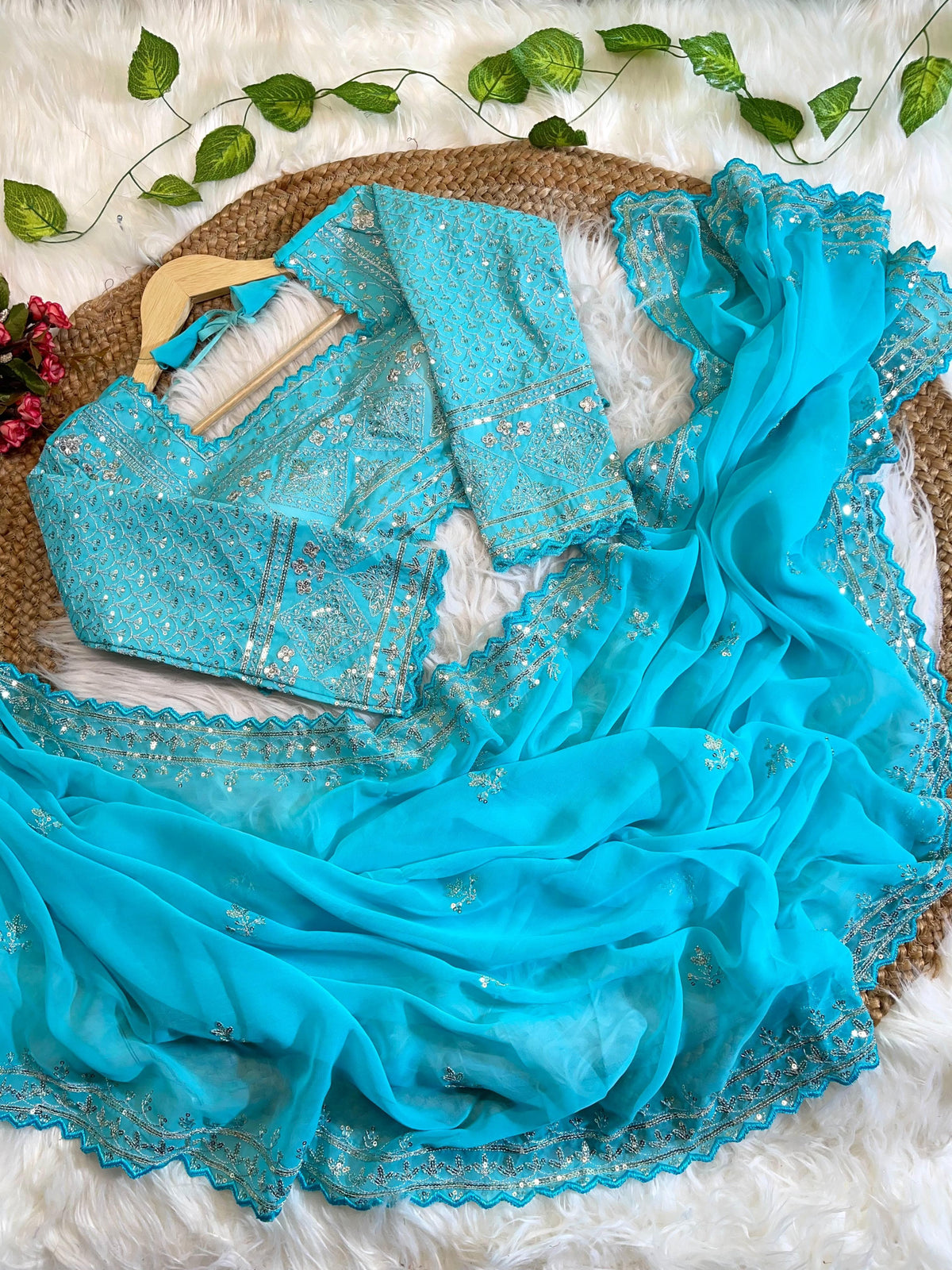 Pure Soft Fox Georgette Saree with Embroidery & Sequins Border