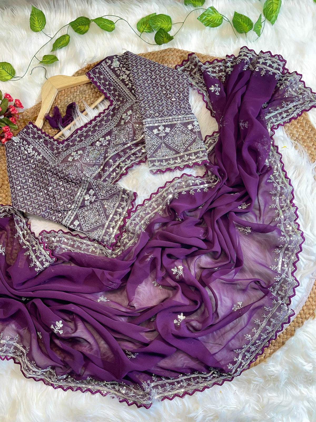 Pure Soft Fox Georgette Saree with Embroidery & Sequins Border