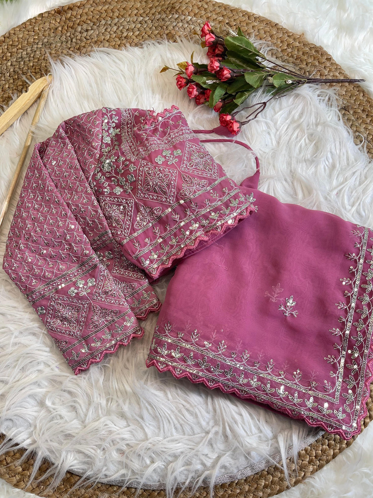 Pure Soft Fox Georgette Saree with Embroidery & Sequins Border