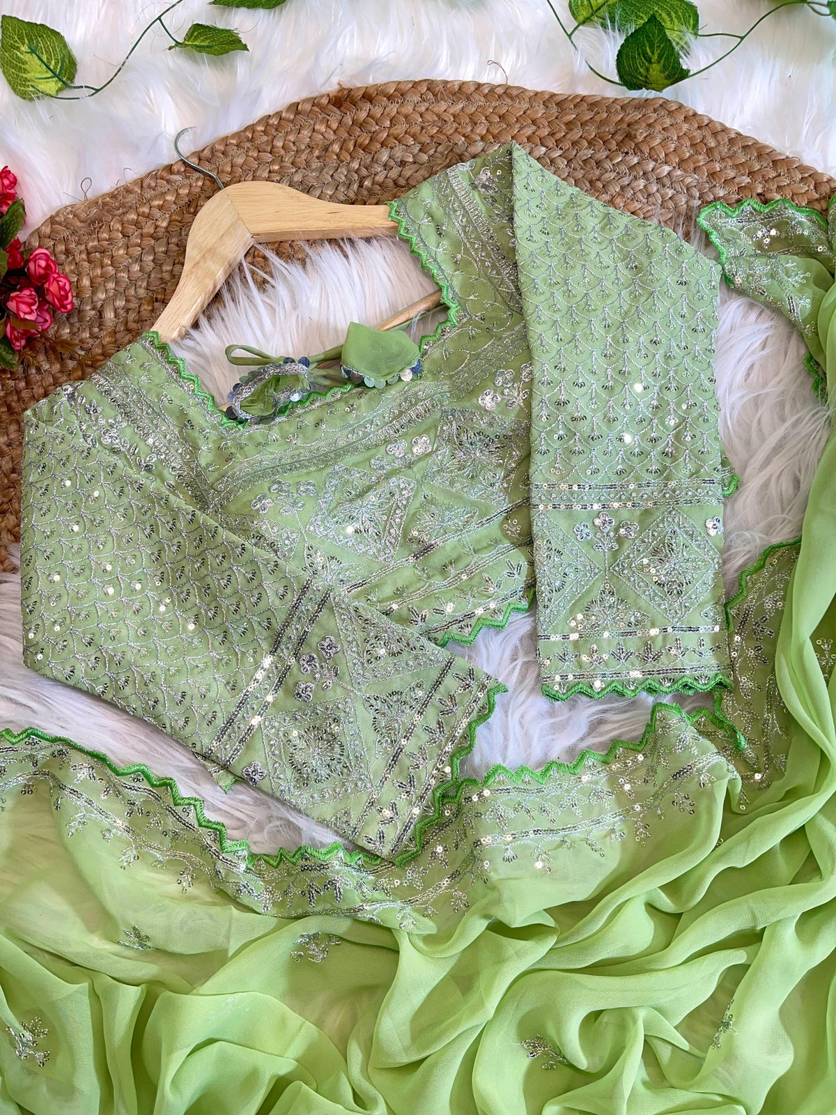 Pure Soft Fox Georgette Saree with Embroidery & Sequins Border