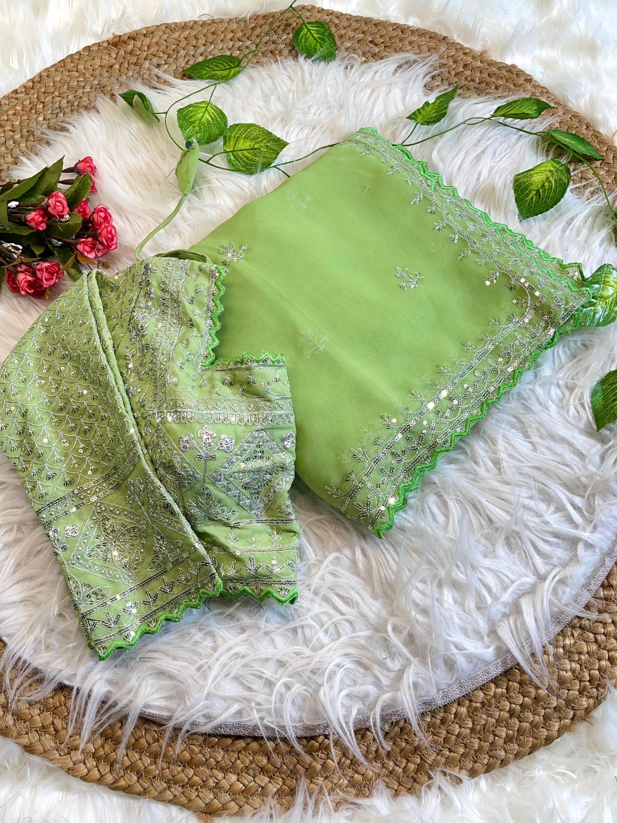 Pure Soft Fox Georgette Saree with Embroidery & Sequins Border