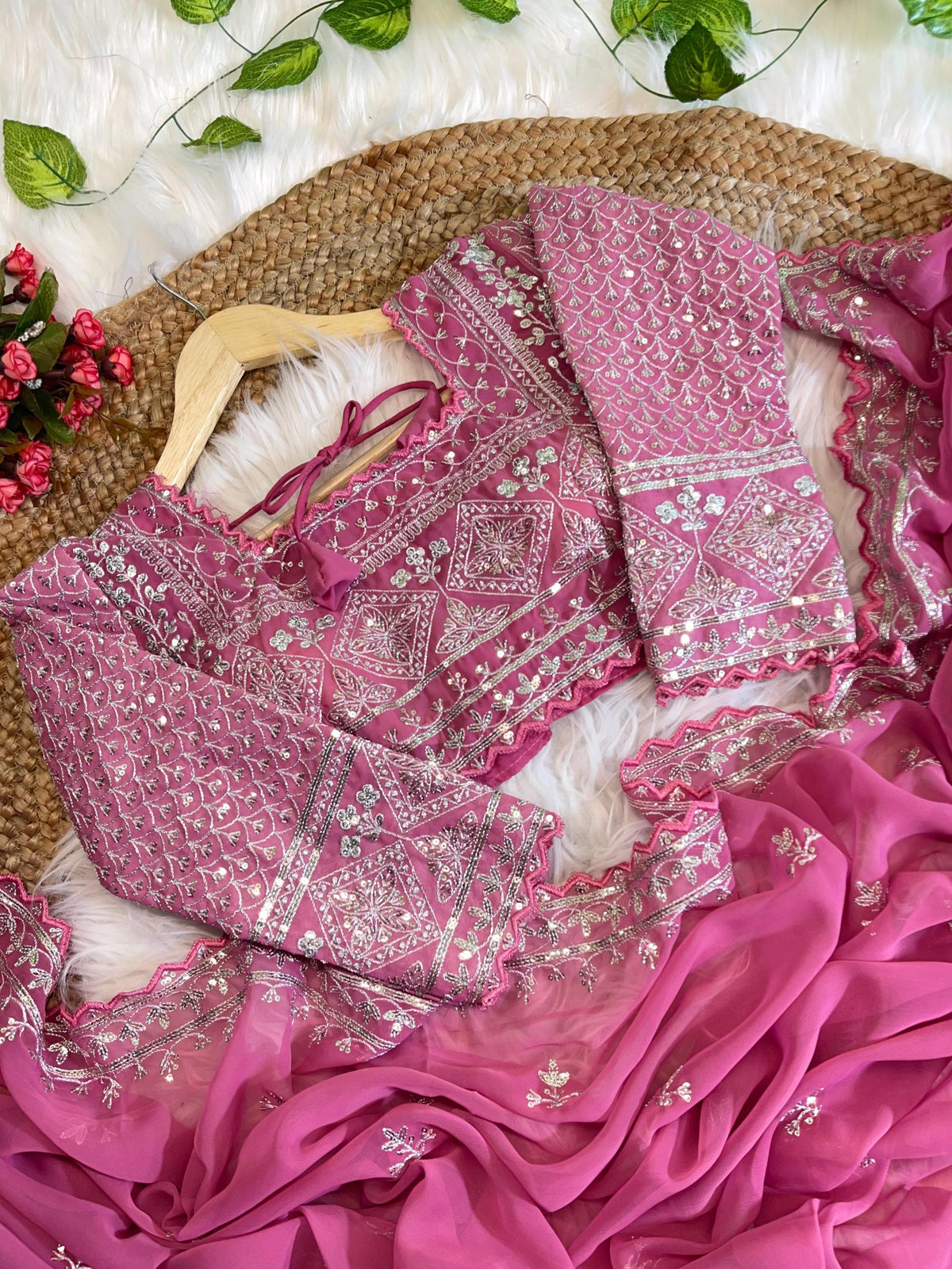 Pure Soft Fox Georgette Saree with Embroidery & Sequins Border
