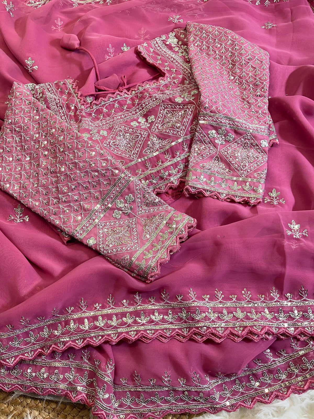 Pure Soft Fox Georgette Saree with Embroidery & Sequins Border