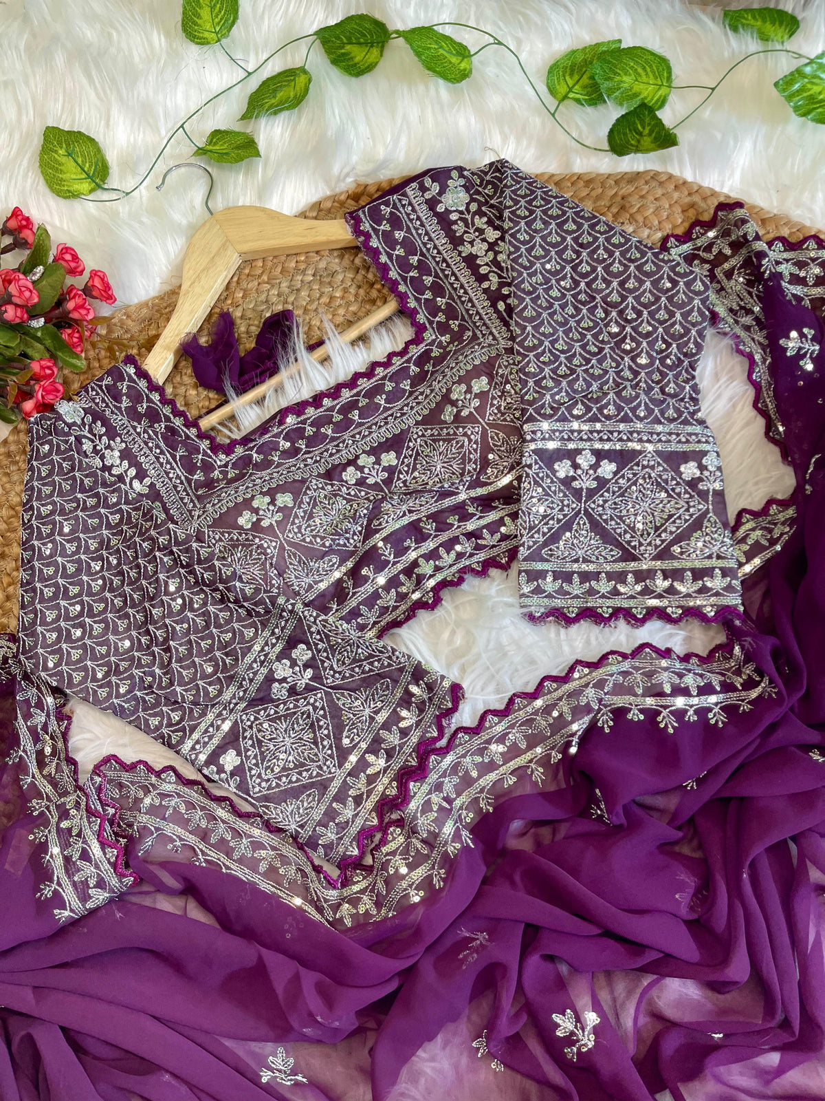 Pure Soft Fox Georgette Saree with Embroidery & Sequins Border