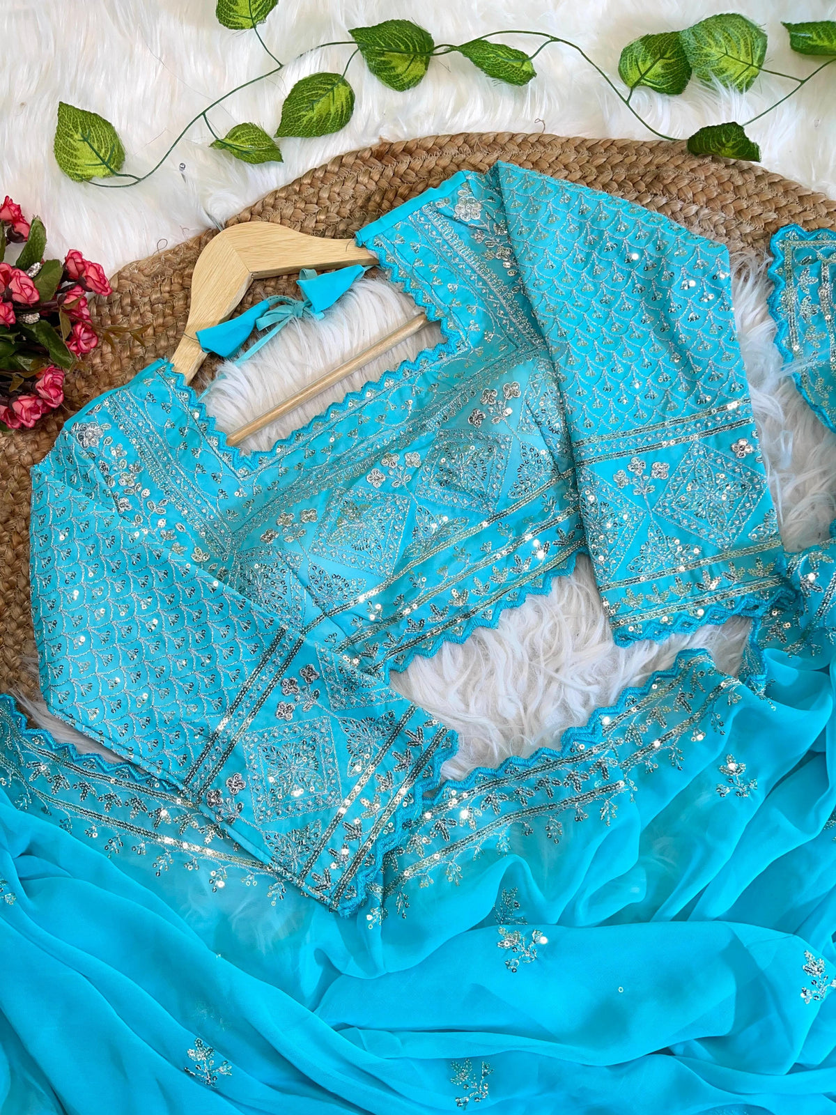 Pure Soft Fox Georgette Saree with Embroidery & Sequins Border