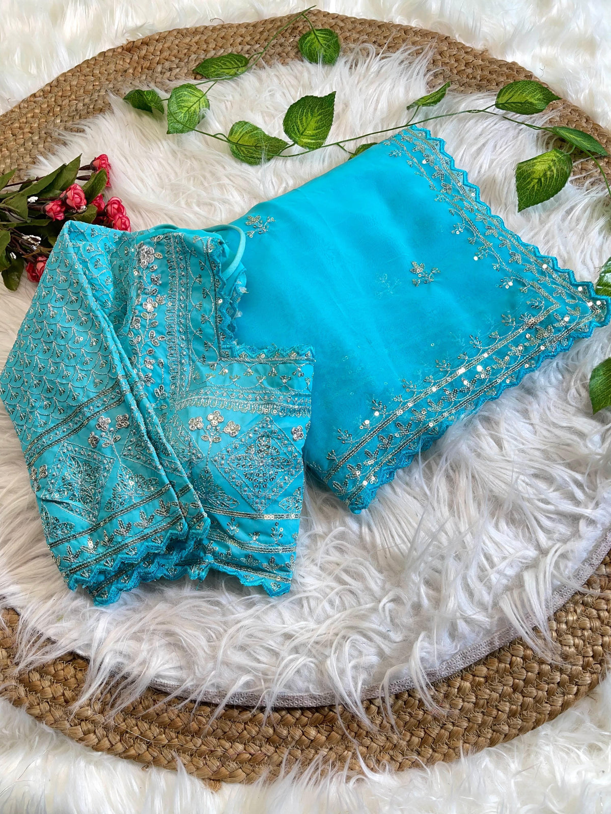 Pure Soft Fox Georgette Saree with Embroidery & Sequins Border