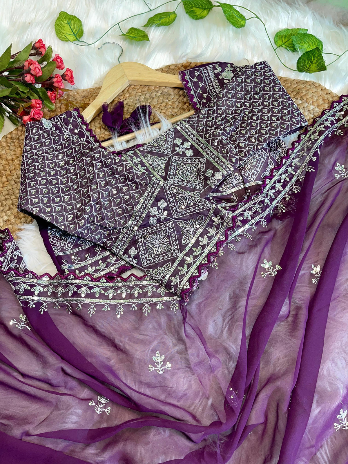 Pure Soft Fox Georgette Saree with Embroidery & Sequins Border