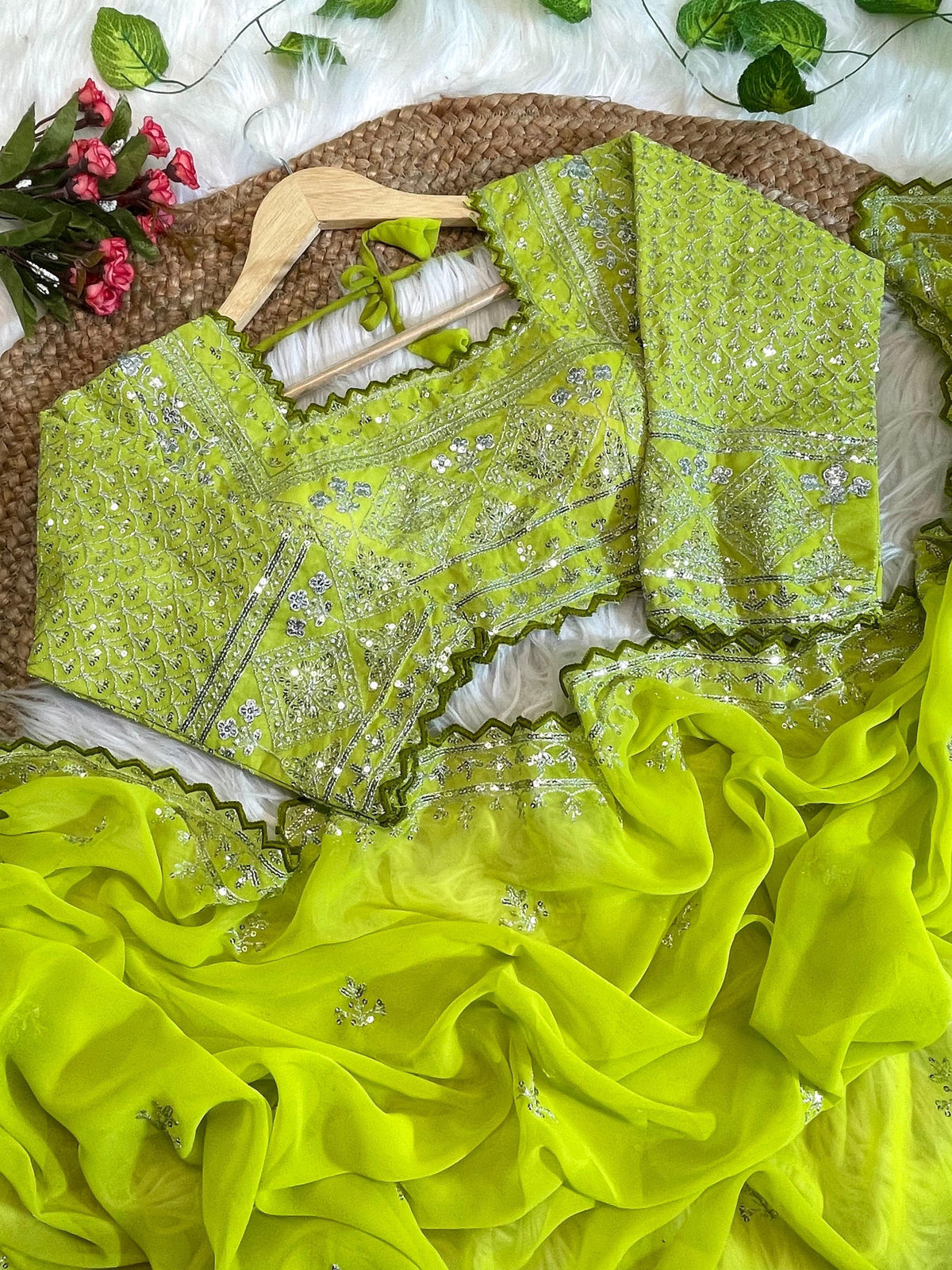 Pure Soft Fox Georgette Saree with Embroidery & Sequins Border