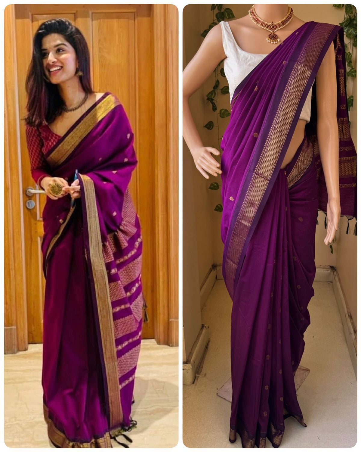 Soft Lichi Silk Art Jacquard Saree with Contrast Blouse – Wedding & Party Wear