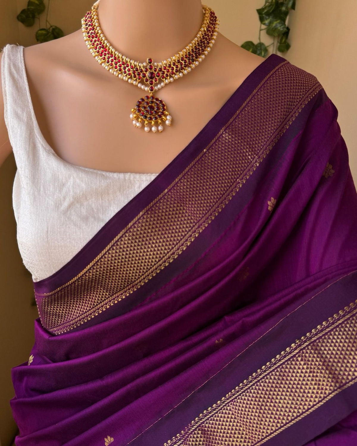 Soft Lichi Silk Art Jacquard Saree with Contrast Blouse – Wedding & Party Wear