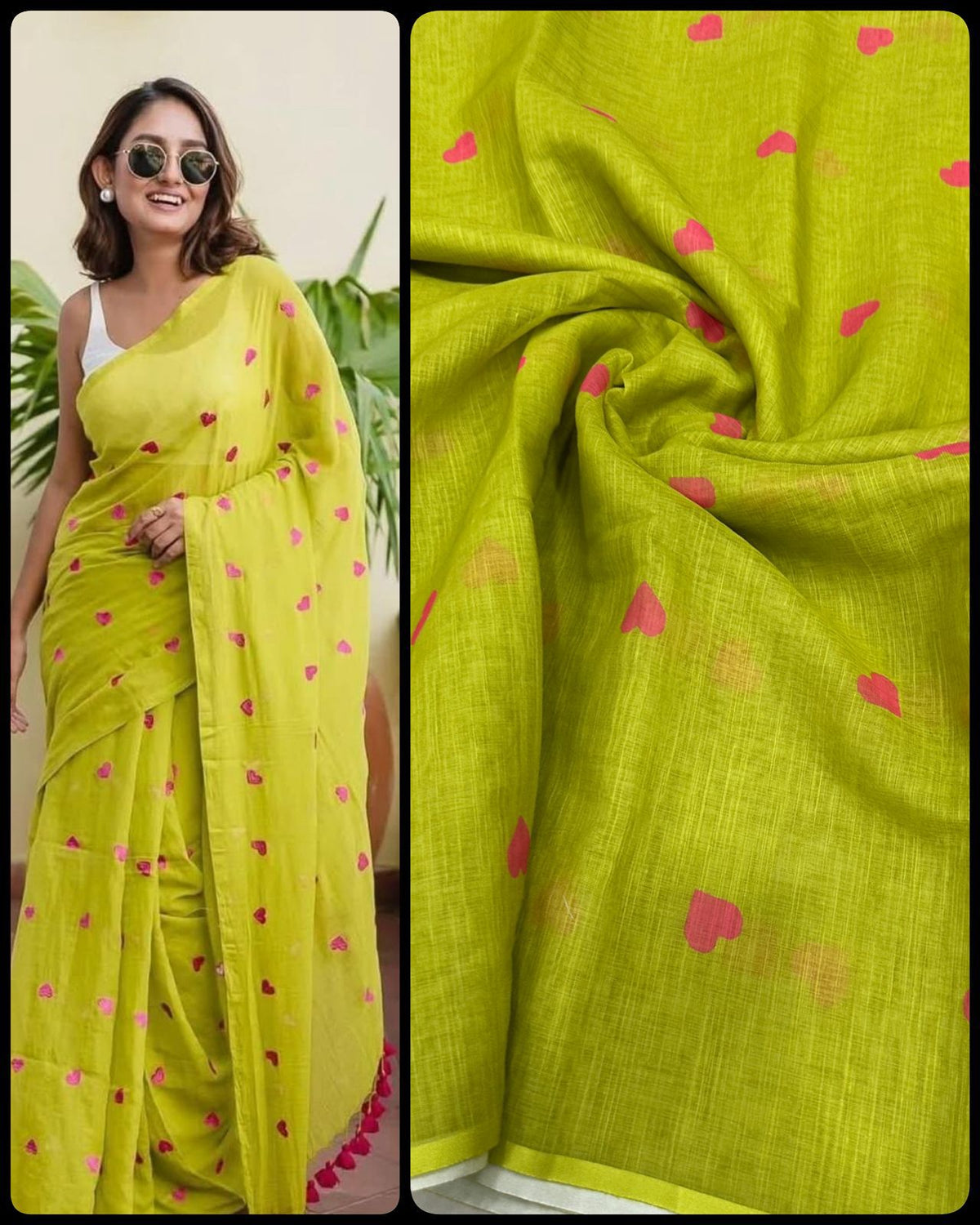 Premium Mull Cotton All-Over Dil Pattern Saree with Blouse