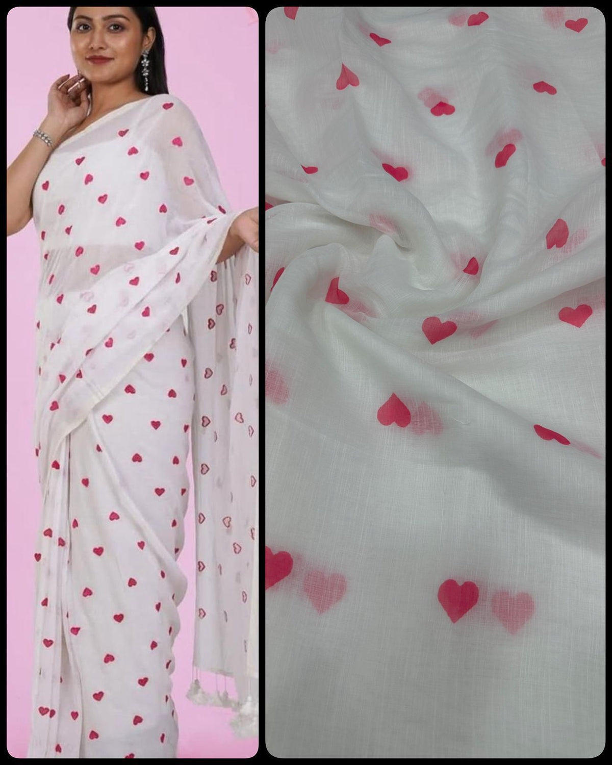 Premium Mull Cotton All-Over Dil Pattern Saree with Blouse