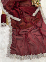 Roman Sarees – Pure Jimmy Choo Silk with Servoksi Diamond & Handwork Lace Border